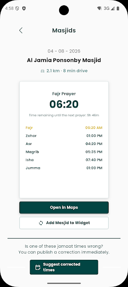 Halal Kiwi mosque prayer time screen